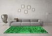 Machine Washable Persian Green Bohemian Area Rugs in a Living Room,, wshabs796grn