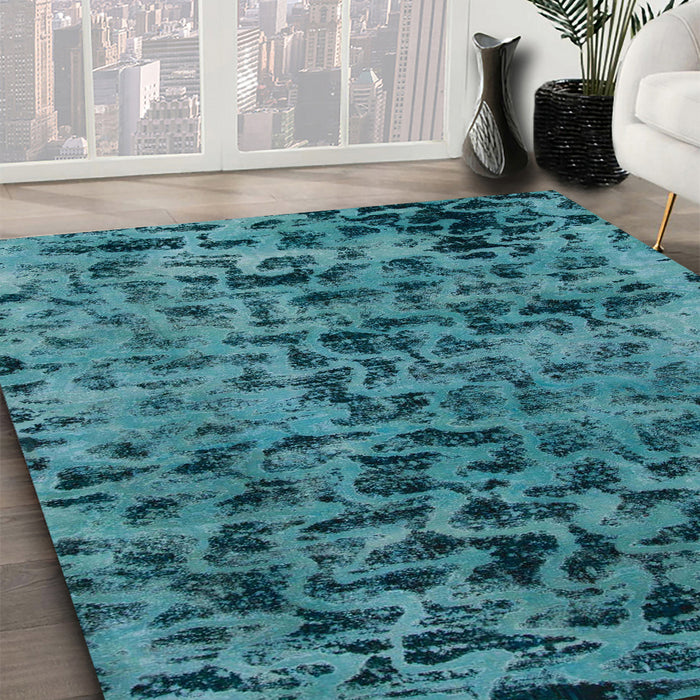 Machine Washable Abstract Teal Green Rug in a Family Room, wshabs796