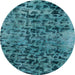 Round Machine Washable Abstract Teal Green Rug, wshabs796