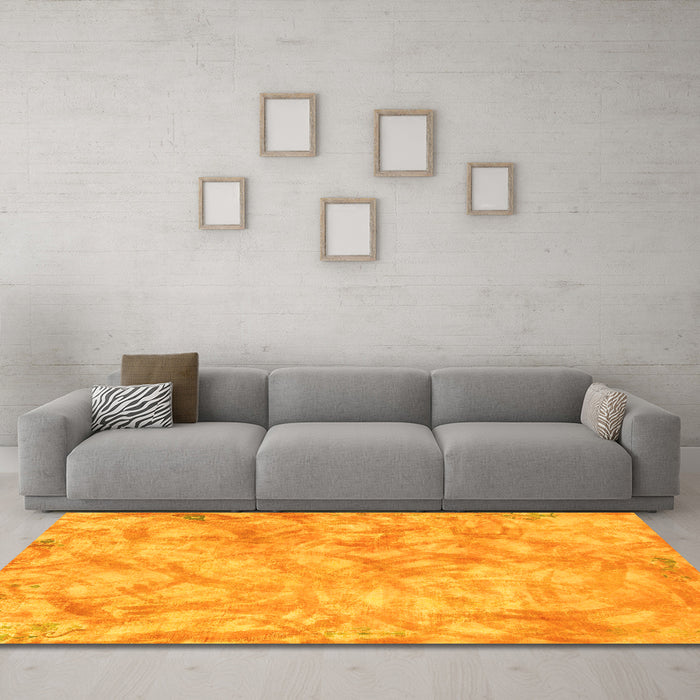 Machine Washable Abstract Yellow Modern Rug in a Living Room, wshabs798yw