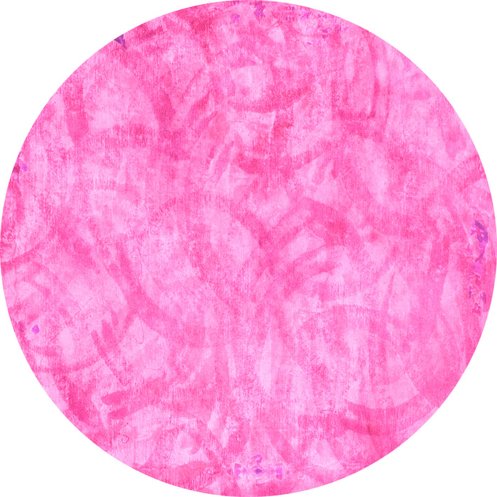 Round Machine Washable Abstract Pink Modern Rug, wshabs798pnk