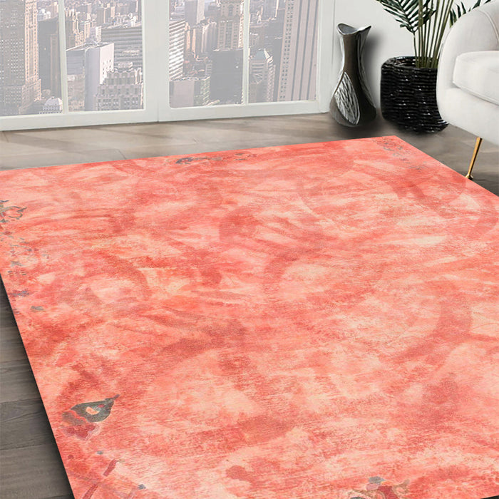 Machine Washable Abstract Bright Orange Rug in a Family Room, wshabs798