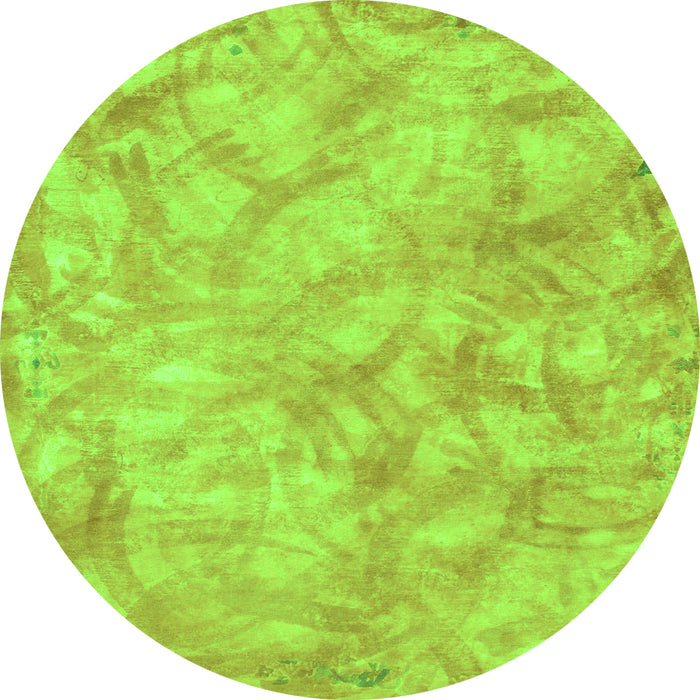 Round Machine Washable Abstract Green Modern Area Rugs, wshabs798grn