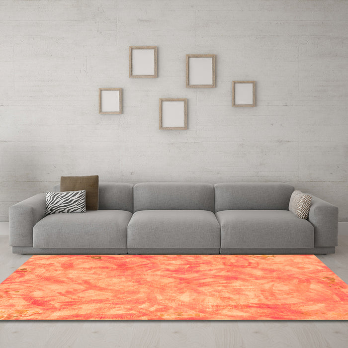 Machine Washable Abstract Orange Modern Area Rugs in a Living Room, wshabs798org