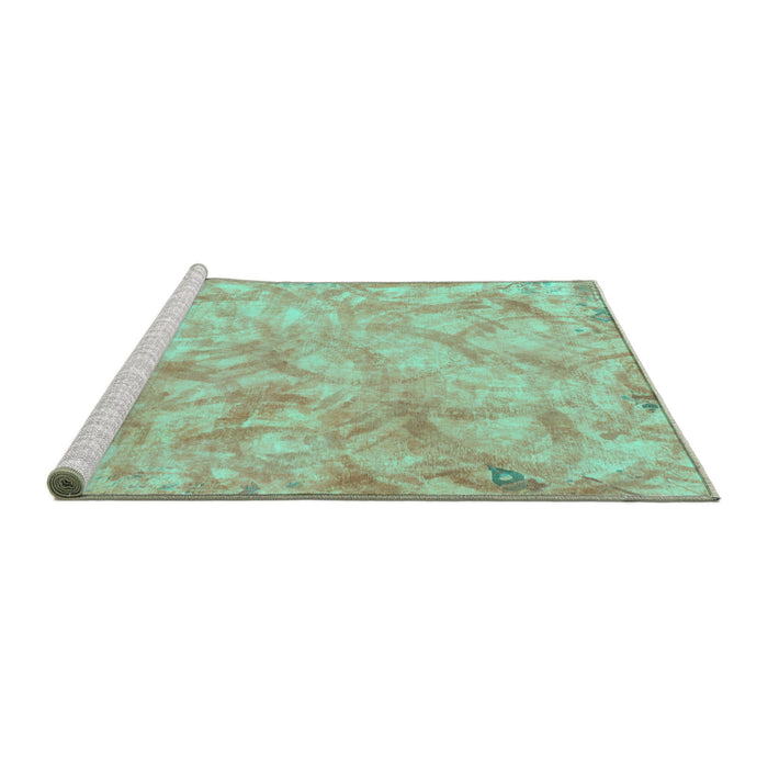 Sideview of Machine Washable Abstract Turquoise Modern Area Rugs, wshabs798turq