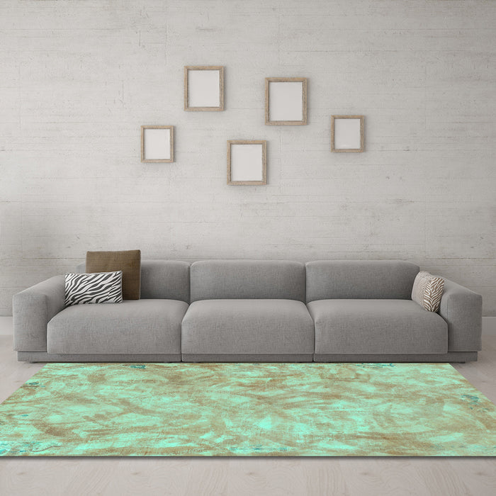 Machine Washable Abstract Turquoise Modern Area Rugs in a Living Room,, wshabs798turq