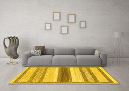 Machine Washable Abstract Yellow Modern Rug in a Living Room, wshabs799yw