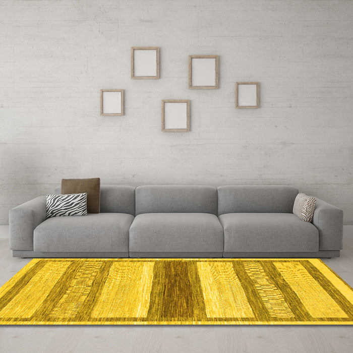 Machine Washable Abstract Yellow Modern Rug in a Living Room, wshabs799yw