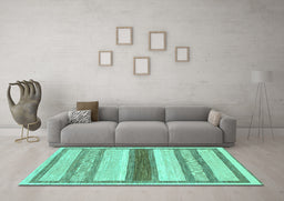 Machine Washable Abstract Turquoise Modern Area Rugs in a Living Room,, wshabs799turq