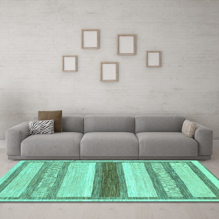 Machine Washable Abstract Turquoise Modern Area Rugs in a Living Room,, wshabs799turq