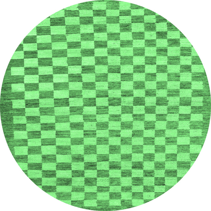 Round Machine Washable Checkered Emerald Green Modern Area Rugs, wshabs79emgrn