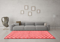 Machine Washable Checkered Red Modern Rug, wshabs79red