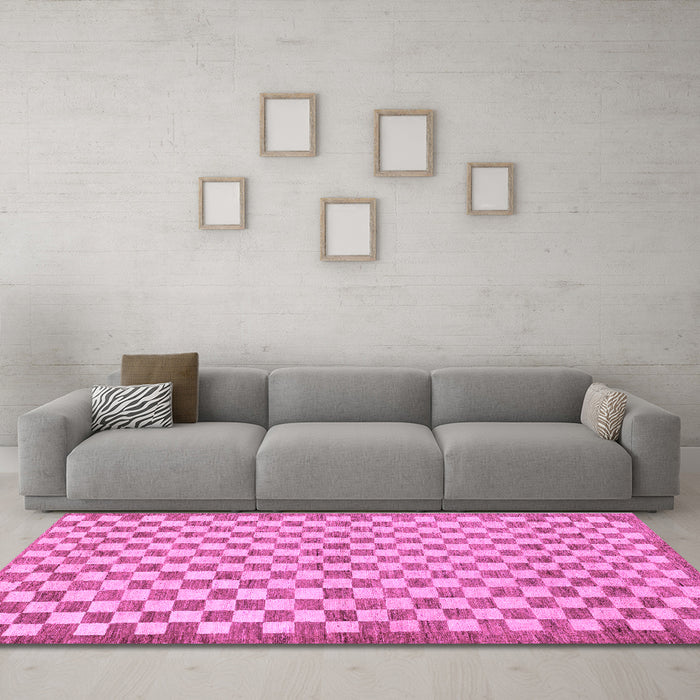 Machine Washable Checkered Purple Modern Area Rugs in a Living Room, wshabs79pur