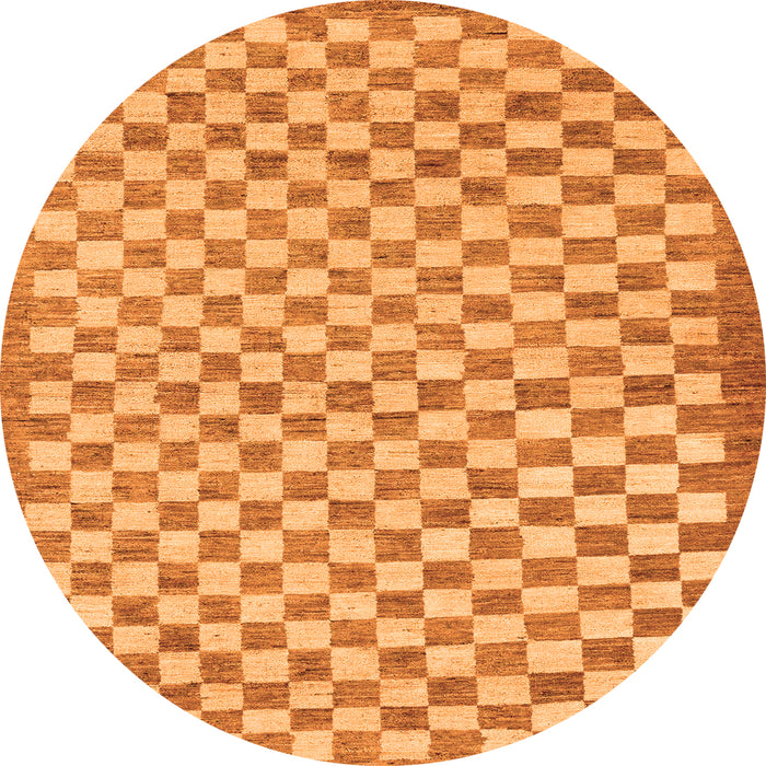 Round Machine Washable Checkered Orange Modern Area Rugs, wshabs79org