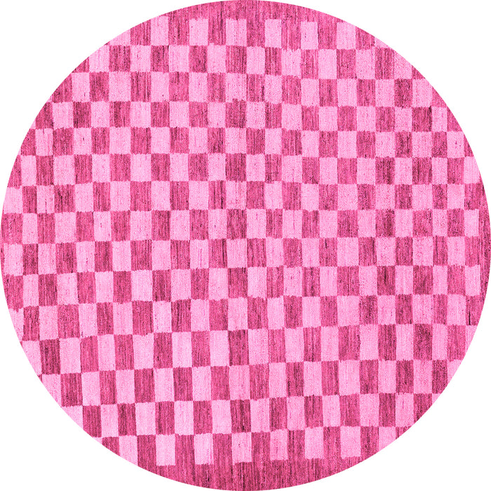 Round Machine Washable Checkered Pink Modern Rug, wshabs79pnk