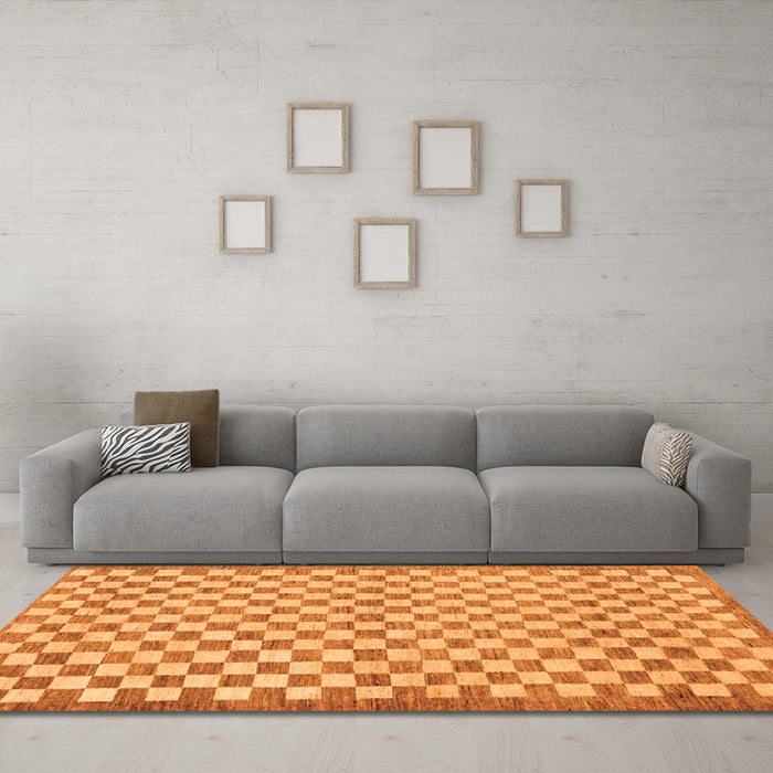 Machine Washable Checkered Orange Modern Area Rugs in a Living Room, wshabs79org