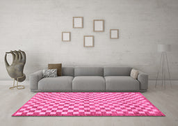 Machine Washable Checkered Pink Modern Rug in a Living Room, wshabs79pnk