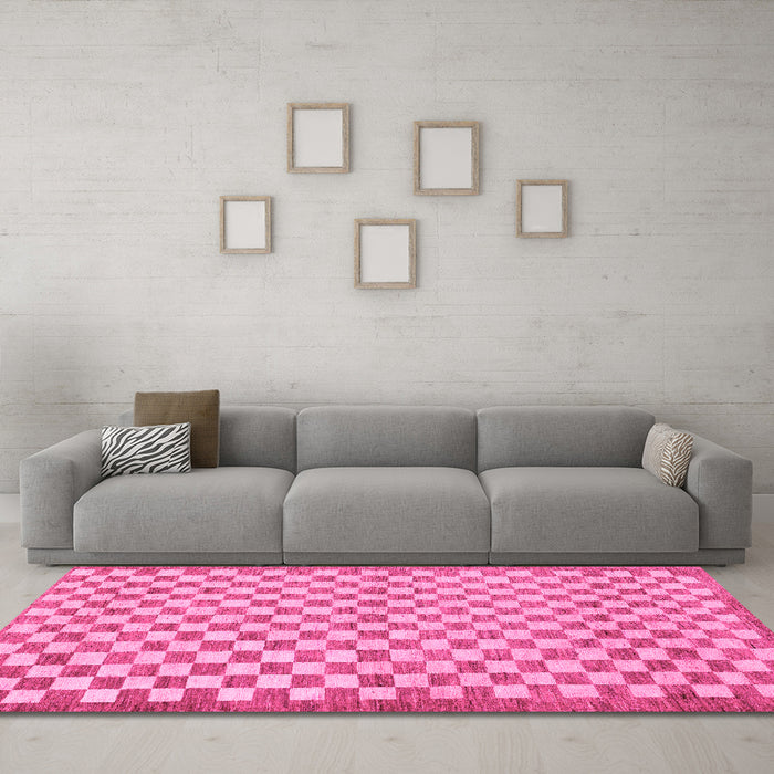 Machine Washable Checkered Pink Modern Rug in a Living Room, wshabs79pnk