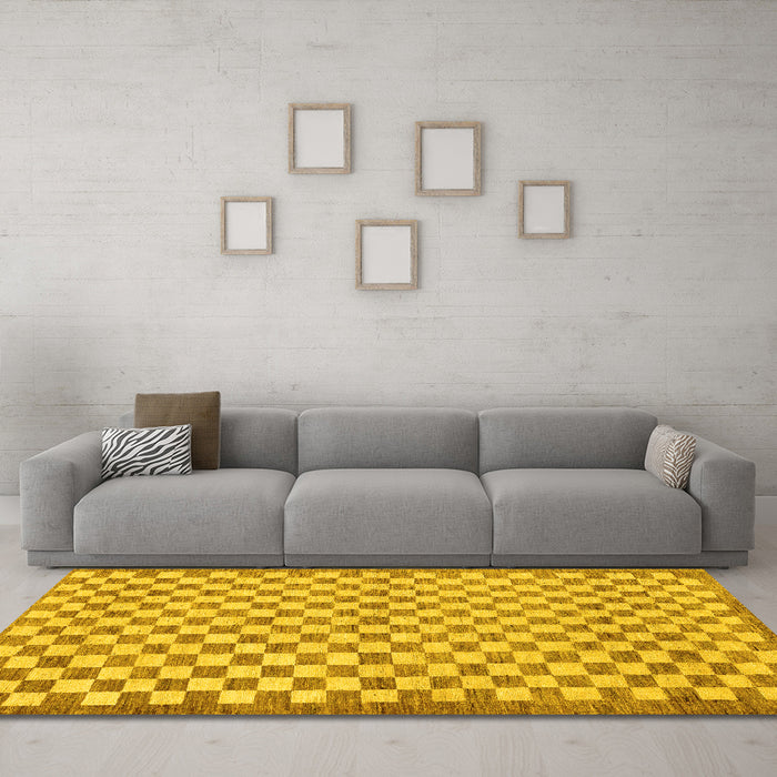 Machine Washable Checkered Yellow Modern Rug in a Living Room, wshabs79yw