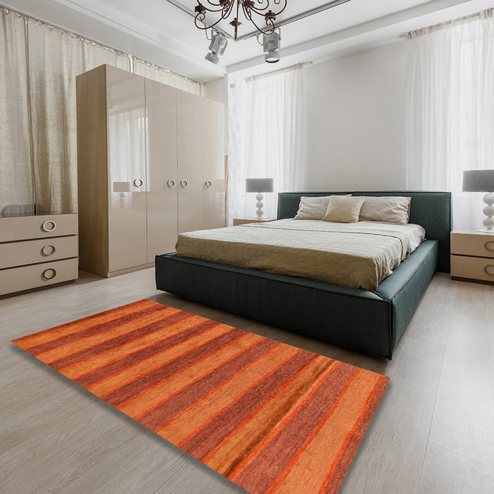 Abstract Orange Red Modern Rug in a Bedroom, abs7