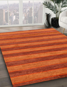 Machine Washable Abstract Orange Red Rug in a Family Room, wshabs7