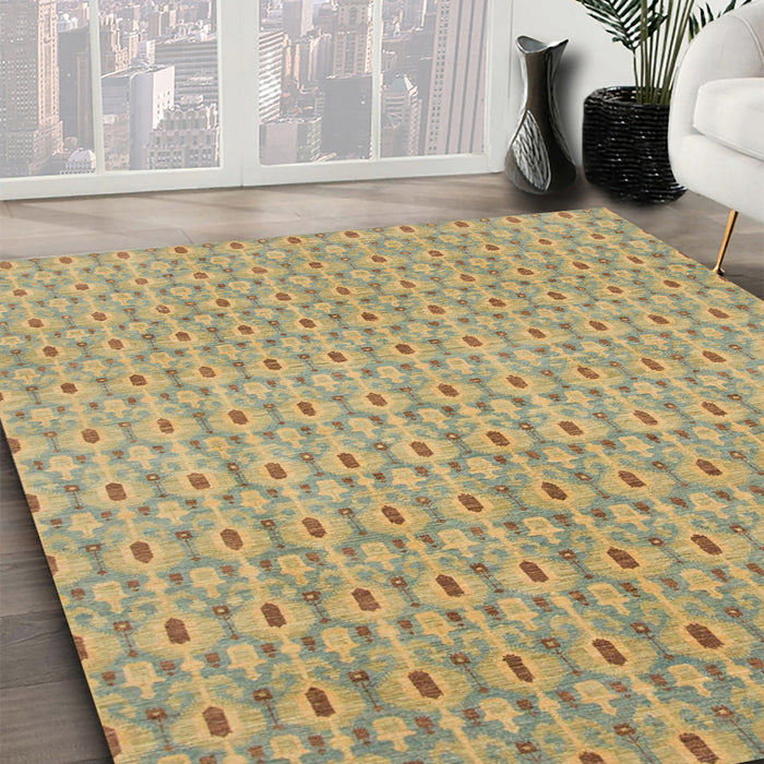 Machine Washable Abstract Metallic Gold Rug in a Family Room, wshabs800