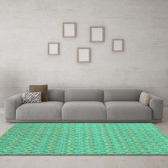 Machine Washable Abstract Turquoise Modern Area Rugs in a Living Room,, wshabs800turq