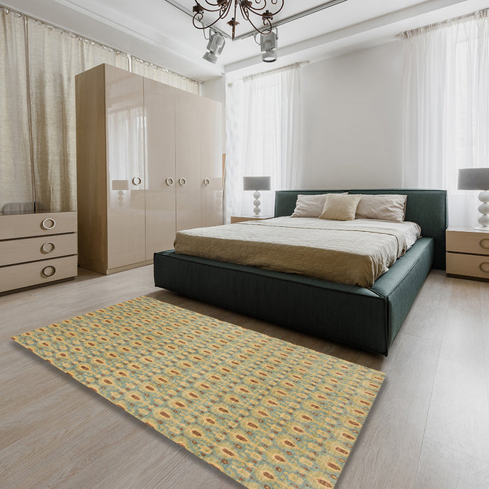 Abstract Metallic Gold Modern Rug in a Bedroom, abs800