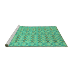 Sideview of Machine Washable Abstract Turquoise Modern Area Rugs, wshabs800turq