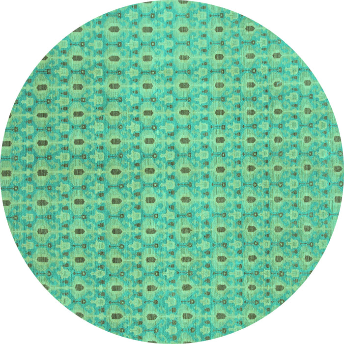 Round Machine Washable Abstract Turquoise Modern Area Rugs, wshabs800turq