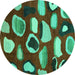 Round Abstract Turquoise Modern Rug, abs801turq