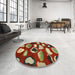 Round Machine Washable Abstract Brass Green Rug in a Office, wshabs801