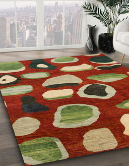 Abstract Copper Green Modern Rug in Family Room, abs801