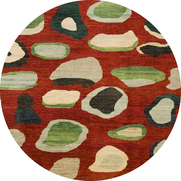 Round Abstract Copper Green Modern Rug, abs801