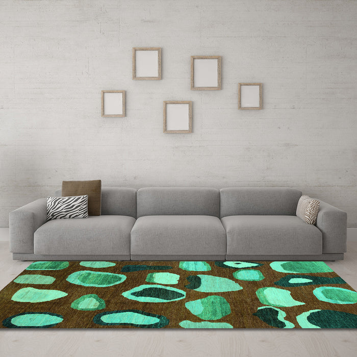 Machine Washable Abstract Turquoise Modern Area Rugs in a Living Room,, wshabs801turq