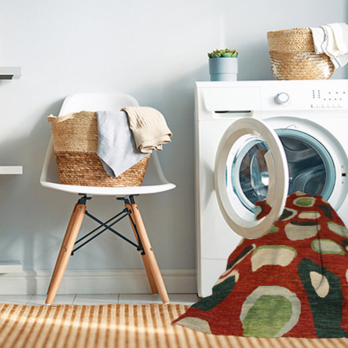 Machine Washable Abstract Brass Green Rug in a Washing Machine, wshabs801