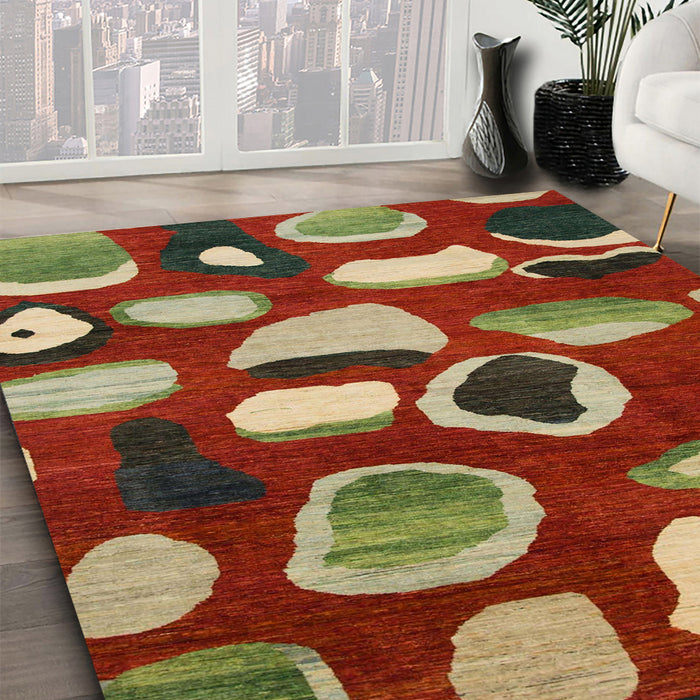 Abstract Copper Green Modern Rug in Family Room, abs801