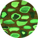 Round Machine Washable Abstract Green Modern Area Rugs, wshabs801grn