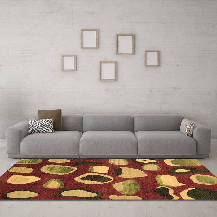 Machine Washable Abstract Brown Modern Rug in a Living Room,, wshabs801brn