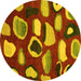 Round Machine Washable Abstract Yellow Modern Rug, wshabs801yw