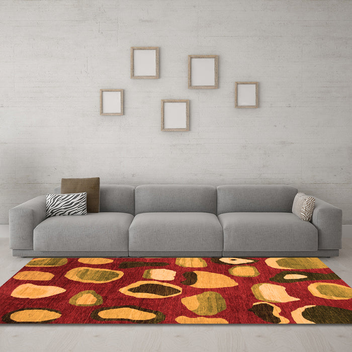 Machine Washable Abstract Orange Modern Area Rugs in a Living Room, wshabs801org