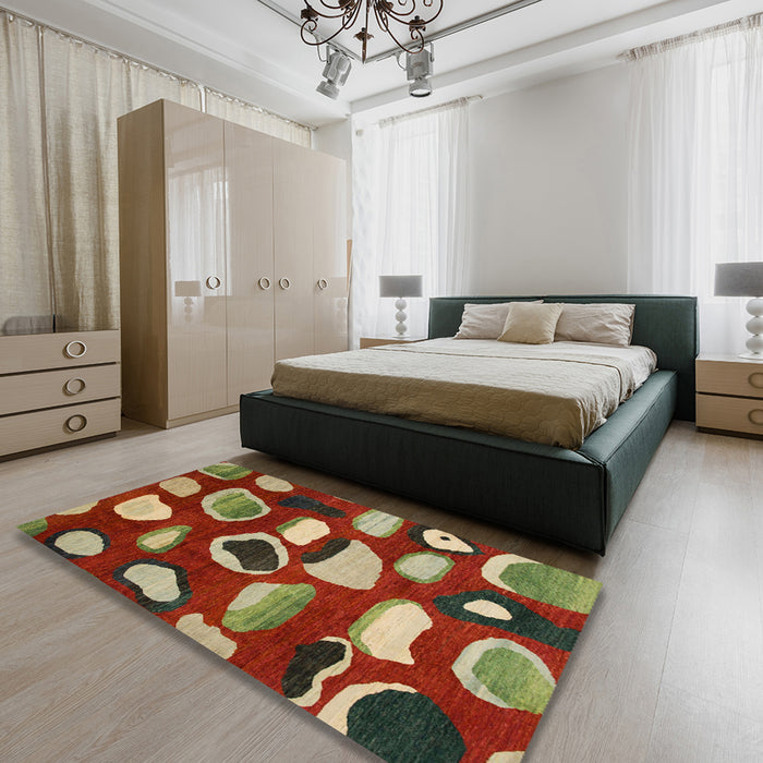 Abstract Copper Green Modern Rug in a Bedroom, abs801