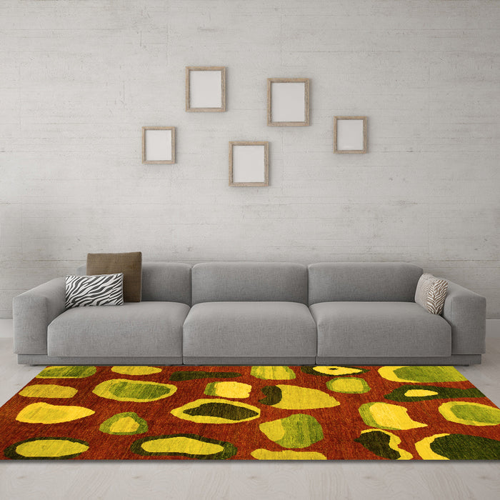 Machine Washable Abstract Yellow Modern Rug in a Living Room, wshabs801yw