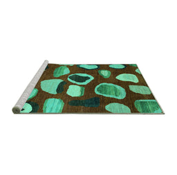 Sideview of Machine Washable Abstract Turquoise Modern Area Rugs, wshabs801turq