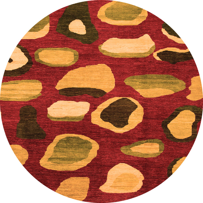Round Machine Washable Abstract Orange Modern Area Rugs, wshabs801org