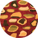 Round Machine Washable Abstract Orange Modern Area Rugs, wshabs801org