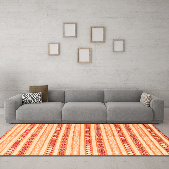 Machine Washable Abstract Orange Modern Area Rugs in a Living Room, wshabs802org