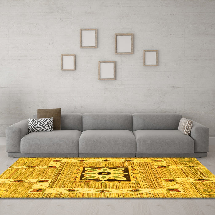 Machine Washable Abstract Yellow Modern Rug in a Living Room, wshabs803yw