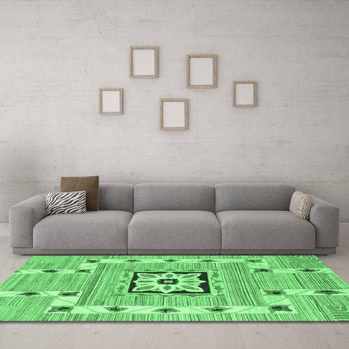 Machine Washable Abstract Emerald Green Modern Area Rugs in a Living Room,, wshabs803emgrn