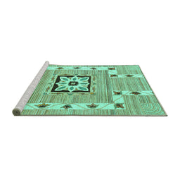 Sideview of Machine Washable Abstract Turquoise Modern Area Rugs, wshabs803turq